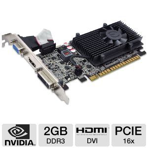 EVGA GeForce GT 610 02G P3 2619 KR Video Card   2GB, DDR3, PCI Express 2.0(x16), 1x Dual link DVI I, 1x VGA, 1x HDMI, DirectX 12, NVIDIA PhysX, Fan, Low Profile