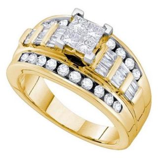 14K Yellow Gold 1.00ctw Elegant Invisible Diamond Princess Wedding Fashion Ring