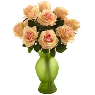 Nearly Natural Roses with Colored Glass Vase 1351 PH