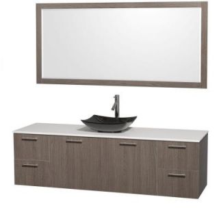 Wyndham Collection Amare 72 in. Vanity in Gray Oak with Solid Surface Vanity Top in White, Granite Sink and 70 in. Mirror WCR410072SGOWSGS4M70