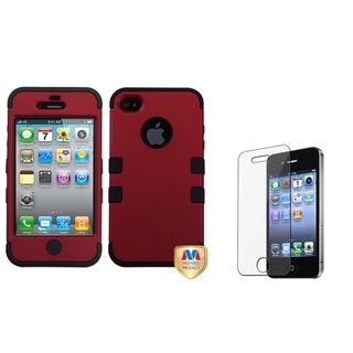 BasAcc Red/ Black Case/ Screen Protector for Apple iPhone 4