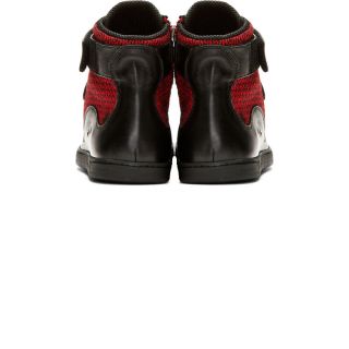 Neil Barrett Black & Red Woven Paneled Sneakers