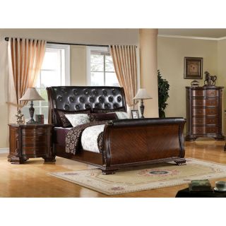 Furniture of America Luxury Brown Cherry Leatherette Baroque Style