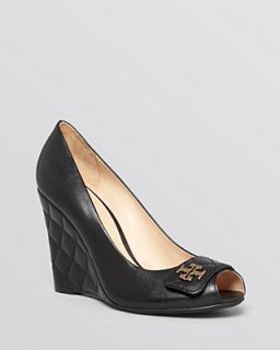 Tory Burch Peep Toe Wedge Pumps   Leila Quilted
