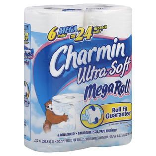 Charmin Ultra Soft Bathroom Tissue, Mega Roll, Unscented, Two Ply, 6