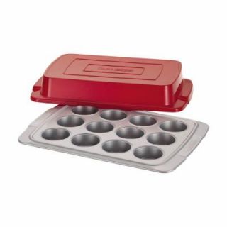 Cake Boss Deluxe Bakeware Nonstick 12 Cup Covered Muffin Pan in Gray 59637