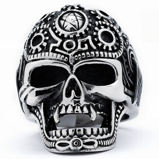 Stainless Steel Mens Vintage Cast Skull Biker Ring  