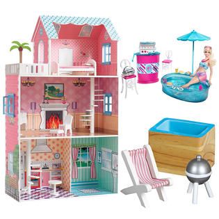JUST DREAMZ Dollhouse with Deluxe Barbie Doll Set & Furniture Bundle