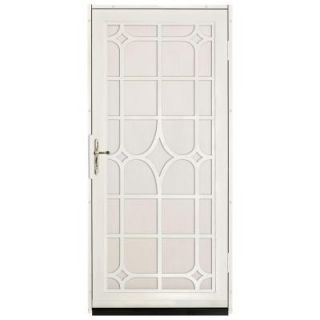 Unique Home Designs 36 in. x 80 in. Lexington Almond Surface Mount Steel Security Door with Almond Perforated Screen and Nickel Hardware IDR30000362127
