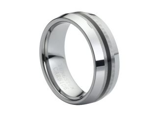 Tungsten Carbide Polished Knife Edge with Black Rubber Inlaid Center 8mm Wedding Band Ring