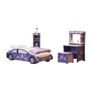 Legare Flower Power Purple and White Twin Size Bed and Desk Set (4 Piece) IP KBS FPWR K