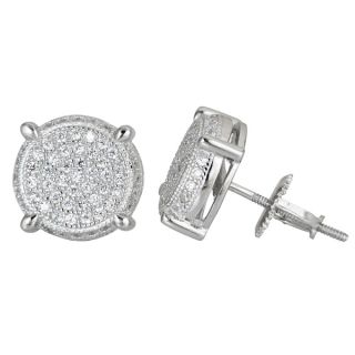 Sterling Silver Round Micropave Screwback Stud Earrings with Cubic