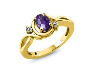 0.82 Ct Oval Checkerboard Purple Amethyst White Diamond 18K Yellow Gold Ring