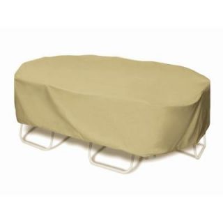 Two Dogs Designs 110 in. Khaki Oval/Rectangular Patio Table Set Cover 2D PF110845