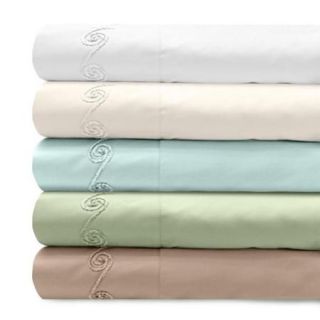 Grand Luxe 300 Thread Count Egyptian Cotton Sateen Sheet Set with Chenille Embroidered Swirl Design Cal. King   Ivory