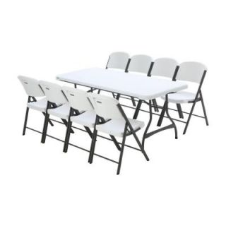 Lifetime 6 ft. White Granite Stacking Table and Chair Combo (8 Pack) 80408