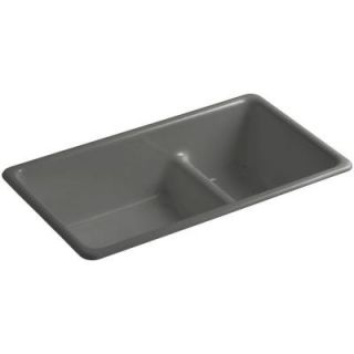 KOHLER Iron/Tones Smart Divide Top Mount/Undermount Cast Iron 33 in. Double Bowl Kitchen Sink in Thunder Grey K 6625 58