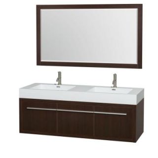 Wyndham Collection Axa 60 in. Double Vanity in Espresso with Acrylic Resin Vanity Top in White, Integrated Sinks and 58 in. Mirror WCR430060DESARINTM58