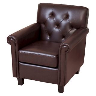 Veronica Tufted Brown Leather Club Chair   Brown   Christopher Knight