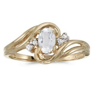 10k Yellow Gold Oval White Topaz And Diamond Ring (Size 7)
