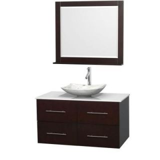 Wyndham Collection Centra 42 in. Vanity in Espresso with Solid Surface Vanity Top in White, Carrara Marble Sink and 36 in. Mirror WCVW00942SESWSGS6M36
