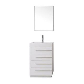 Virtu USA Bailey 22.6 in. W x 18.11 in. D x 30.32 in. H Gloss White Vanity With Polymarble Vanity Top With White Basin and Mirror JS 50524 GW