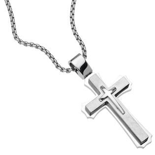 Stainless Steel Triple Layers Cross Pendant with Satin Finish