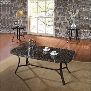 Daisy Faux Marble 3 Piece Coffee and End Table Set, Black