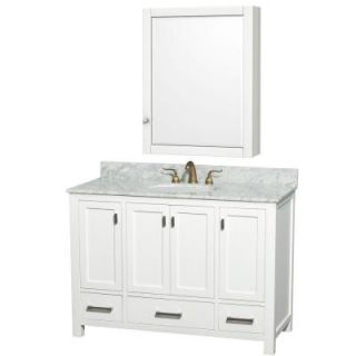 Wyndham Collection Abingdon 49 in. Vanity in White with Marble Vanity Top in Carrara White and Medicine Cabinet DISCONTINUED WCA151548WHCWMC