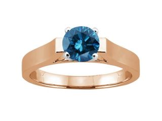 0.80 Ct Round Blue SI1/SI2 Diamond 14K Rose Gold Ring