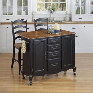 Home Styles Oak and Rubbed Black French Countryside Kitchen Cart and