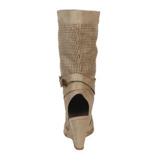 Qupid   Womens Fly Open Heel Fashion Boot   Taupe