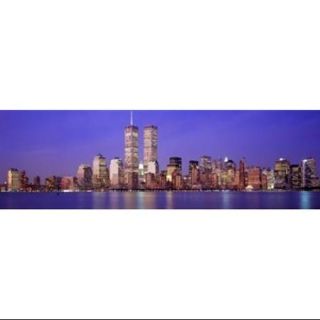Buildings at the waterfront lit up at dusk, World Trade Center, Wall Street, Manhattan, New York City, New York State, USA Poster Print by Panoramic Images (27 x 9)