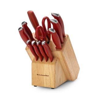 KitchenAid 16 piece Stamped Derlin Knife Set with Red Handles