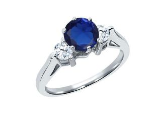 0.71 Ct Round Blue Simulated Sapphire White Topaz 925 Sterling Silver 3 Stone Ring