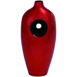 Intricately Carved Ceramic Lacquer Vase with Fiery Red Tint