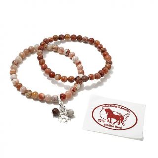 Jay King Petrified Wood 2 piece Stretch Bracelet Set with "Horse" Charm   8002352