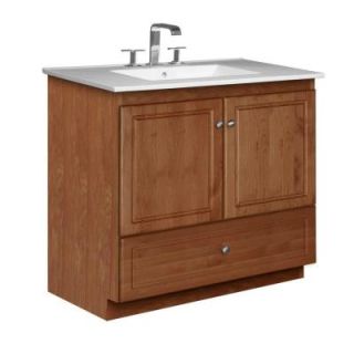 Simplicity by Strasser Ultraline 37 in. W x 22 in. D x 35 in. H Vanity with No Side Drawers in Medium Alder with Ceramic Vanity Top in White 01.932.2