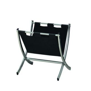 Monarch Specialties Leather Look/Chrome Metal Magazine Rack in Black I 2034