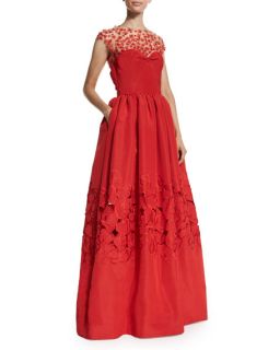 Oscar de la Renta Floral Embellished Ball Gown, Cardinal
