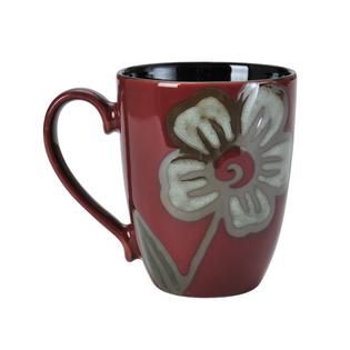 Pfaltzgraff 16 Ounce Mug Red White Flower With Metallic Outline   Home