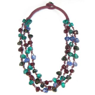 Silver Metal Green and Blue Glass Bead Charm Necklace (India)