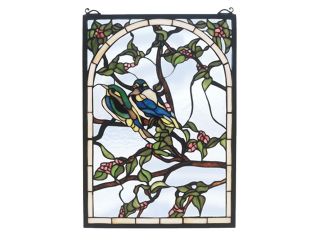 Meyda Home Indoor Living Room Decorative 14"W X 20"H Lovebirds Stained Glass Window Brown