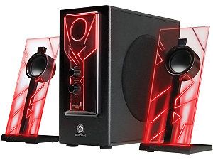 GOgroove BassPULSE Computer Speaker System with Red Pulsing LED Lights, 5W Stereo Satellite Speakers and a 10W Subwoofer   Perfect for Gaming, Home Audio, Laptops, Desktops and More!