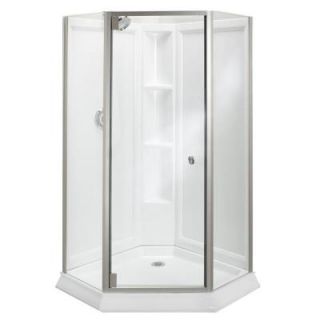 STERLING Solitaire Economy 42 in. x 29 7/16 in. x 78 1/4 in. Neo Angle Corner Shower Kit with Shower Door in White/Silver 2375 42S G05