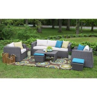 AE Outdoor Whitmire 6 Piece All Weather Wicker Patio Deep Seating Set with Sunbrella Beige Cushions DPS200140