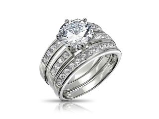 Bling Jewelry Round Cut 3 Piece CZ Bridal Engagement Ring Set Sterling Silver