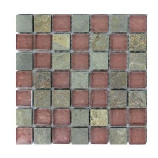 Splashback Tile Tectonic Squares Multicolor Slate Mosaic Floor and Wall Tile   3 in. x 6 in. x 8 mm Tile Sample R6B7