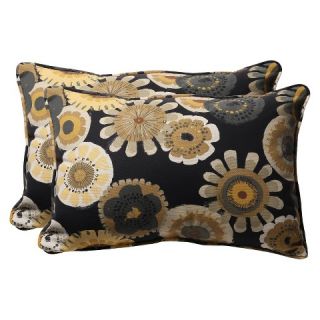 Outdoor 2 Piece Lumbar Toss Pillow Set   Black/Yellow Floral 24