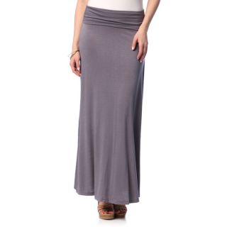 Hadari Womens Contemporary Solid Fold over Maxi Skirt